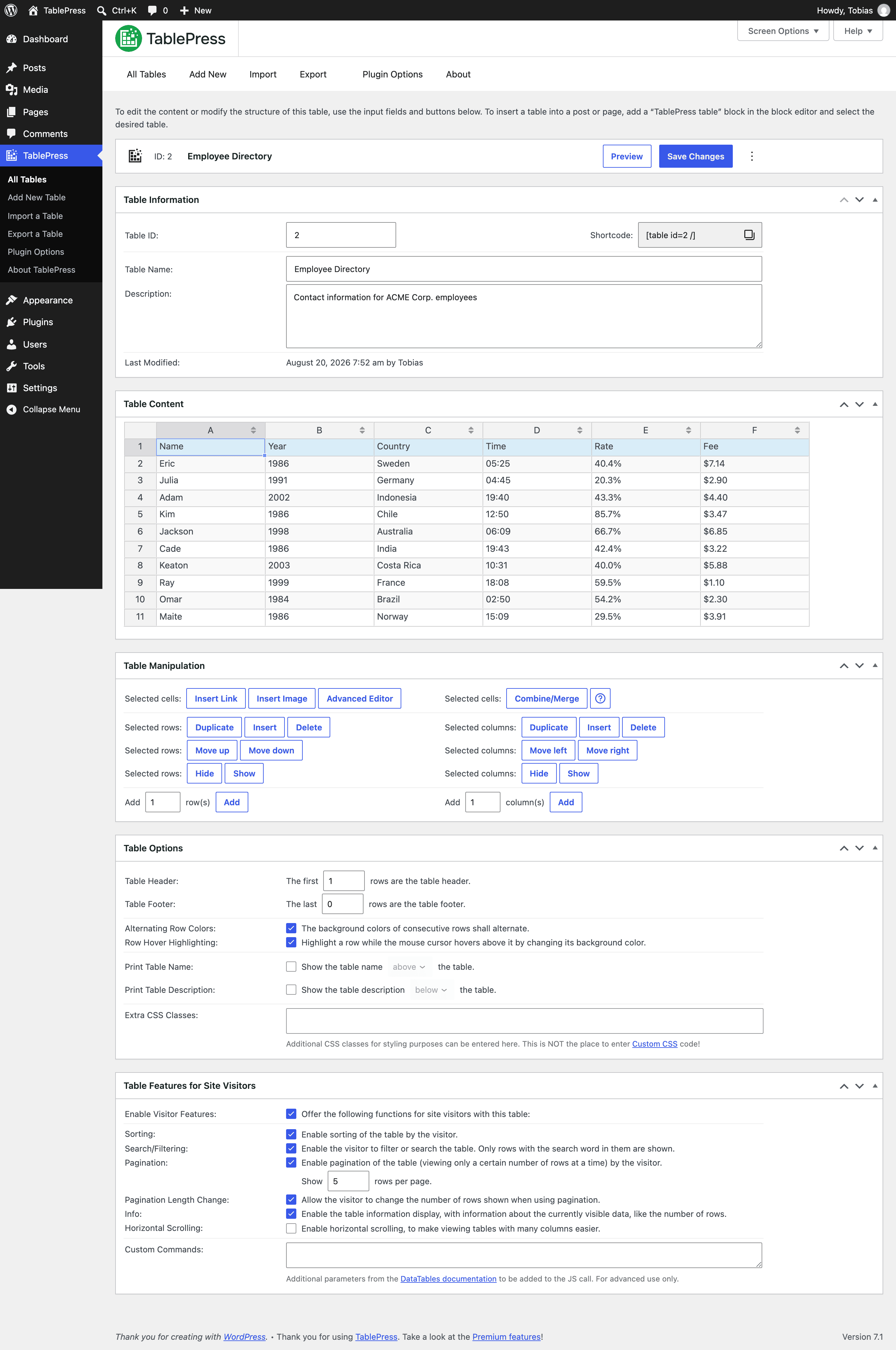 "Edit" screen