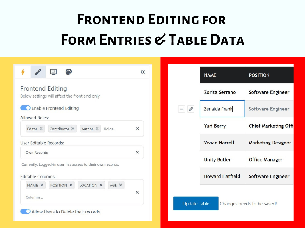 Edit table records and form entries from the Frontend (PRO)