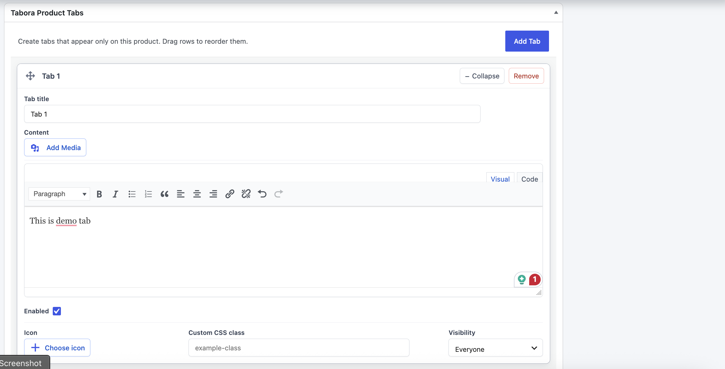 Creating product-specific tabs with the rich-text editor.