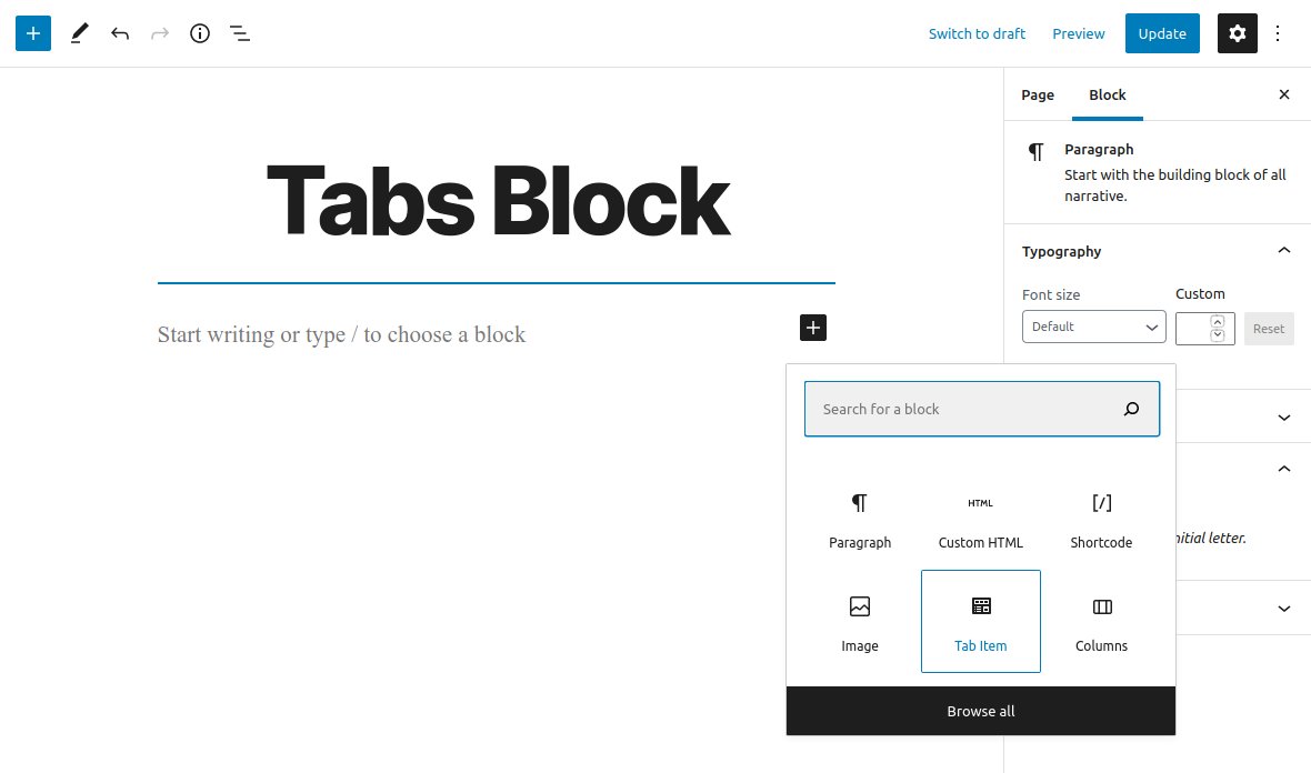 Add new 'Tab Item' Block