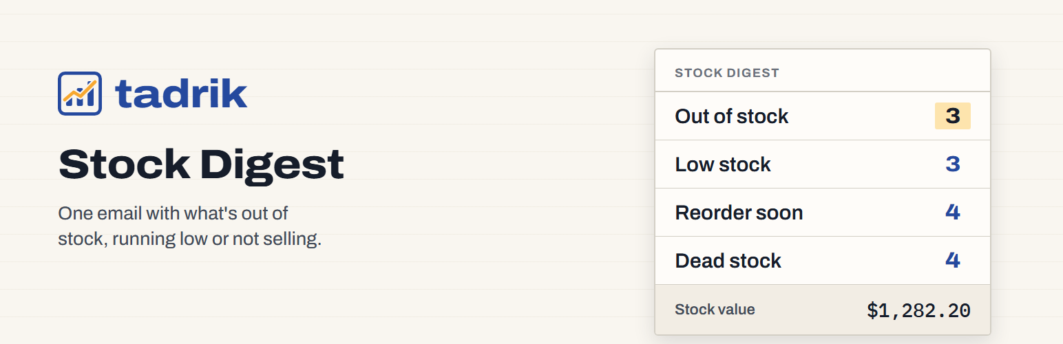 WordPress 外掛 Tadrik Stock Digest – Low Stock Email Report for WooCommerce 的封面圖片
