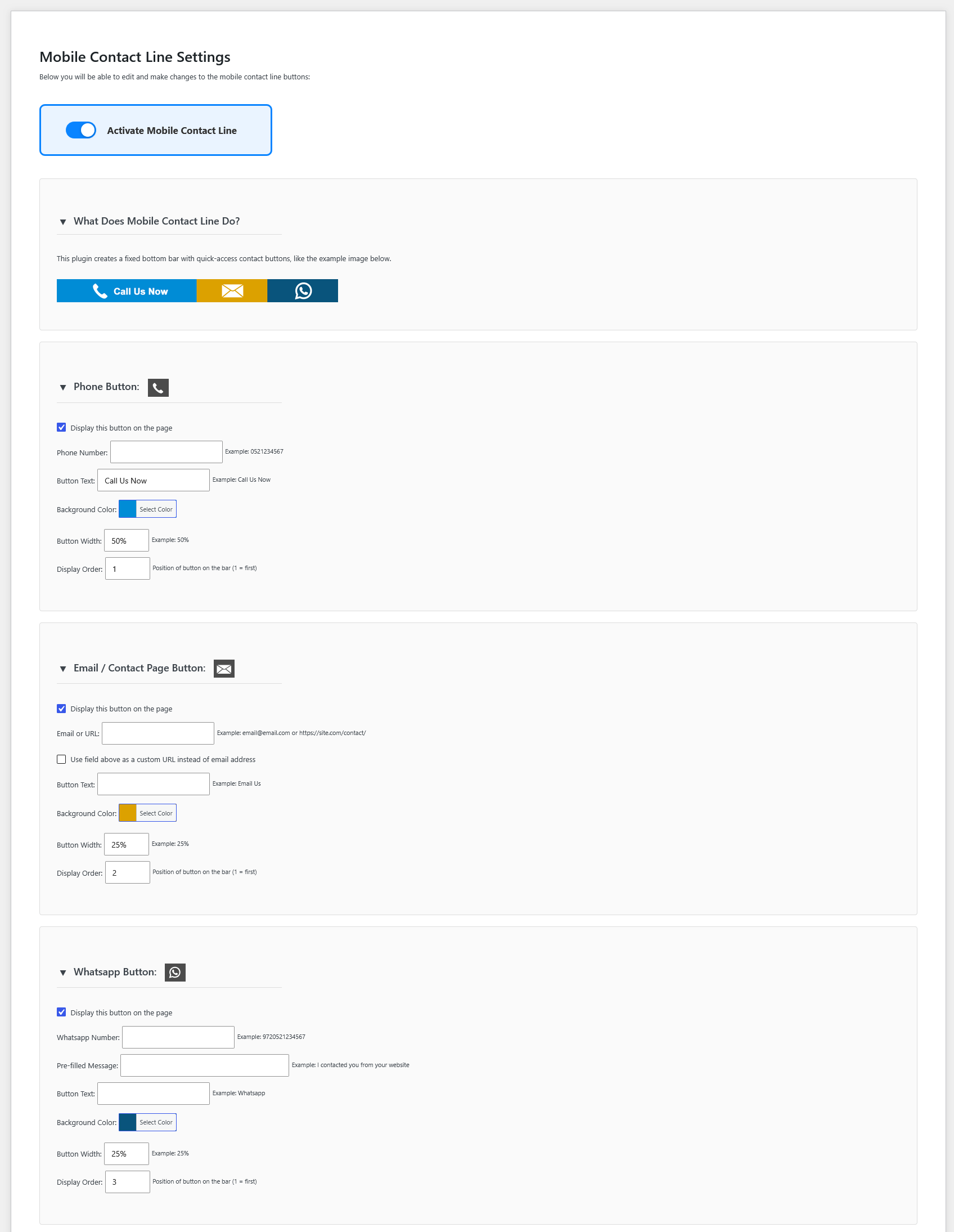 The Mobile Contact Line settings