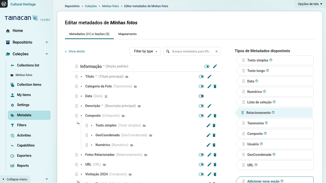Choose the metadata and filters for your collection