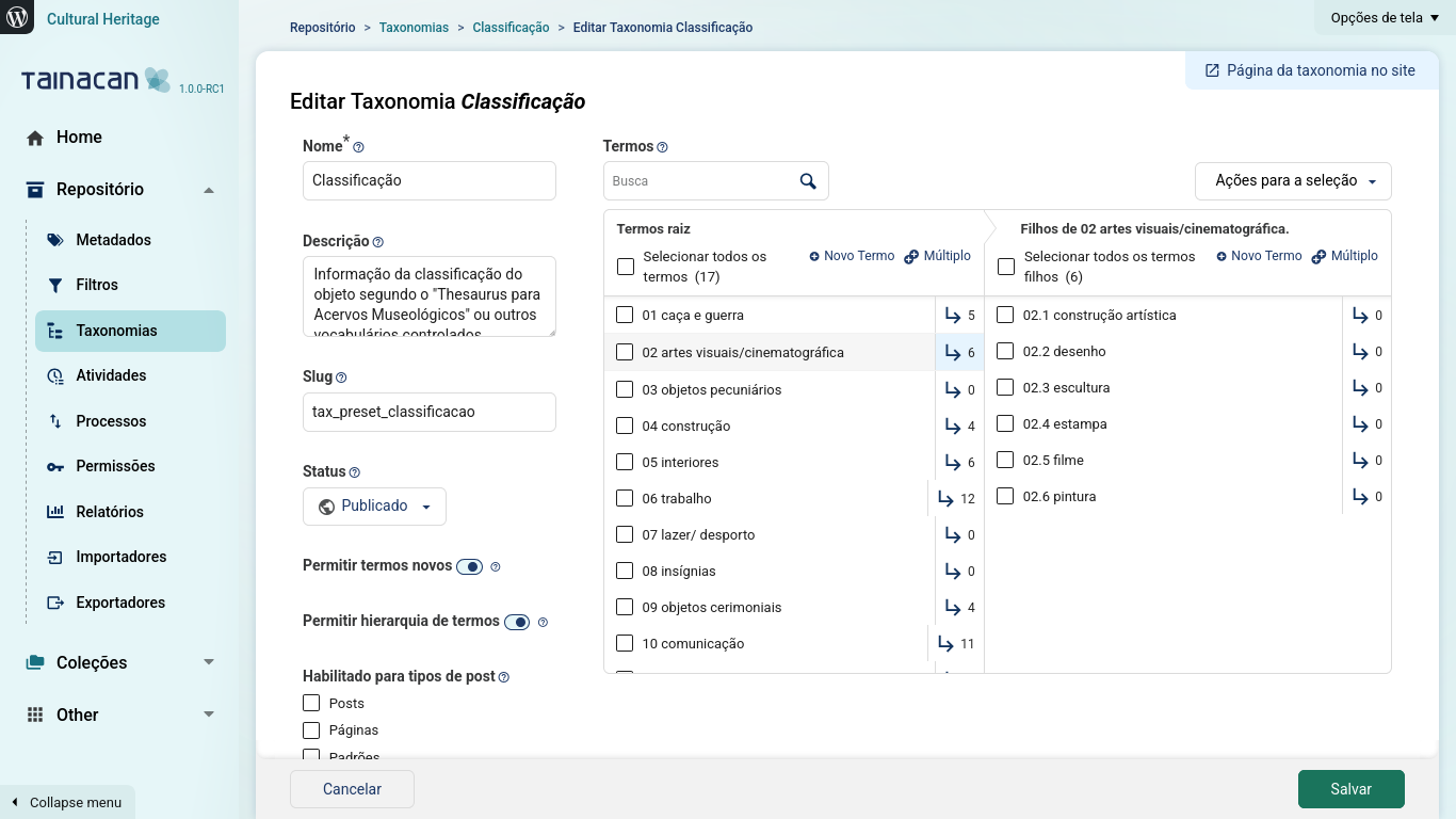 Set up Taxonomies to be used across your repository