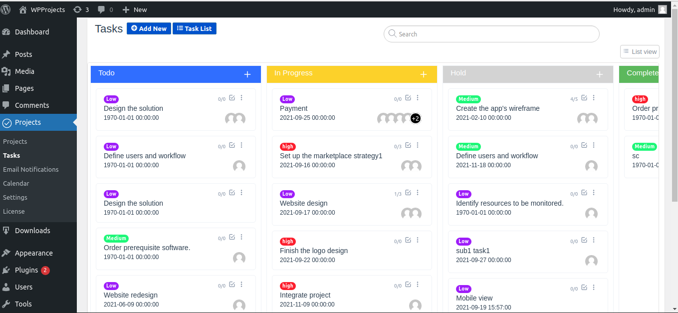 Task list (Kanban view)