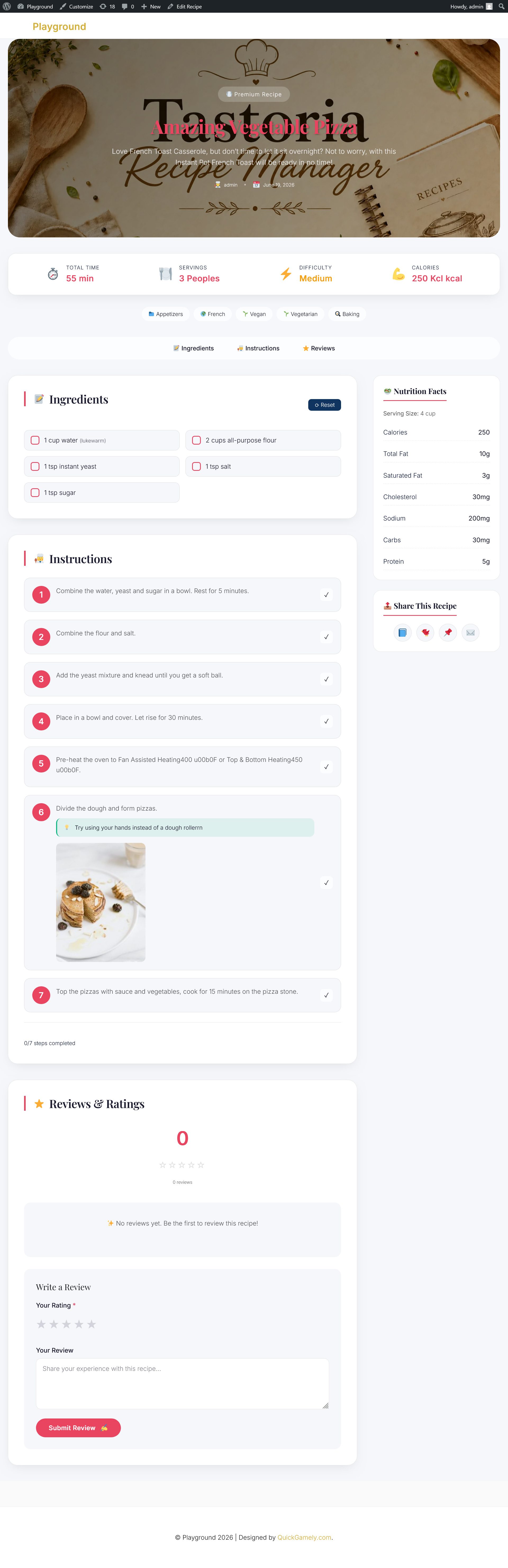 Single Recipe Page - Modern Layout