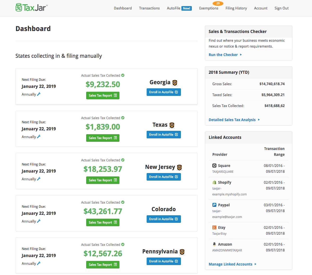 TaxJar Dashboard