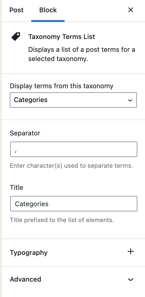 Taxonomy Terms List Block