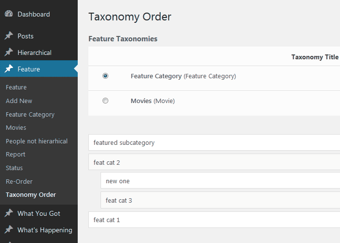 Category Order Interface.