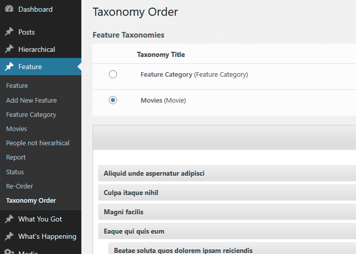 Category Order Interface.