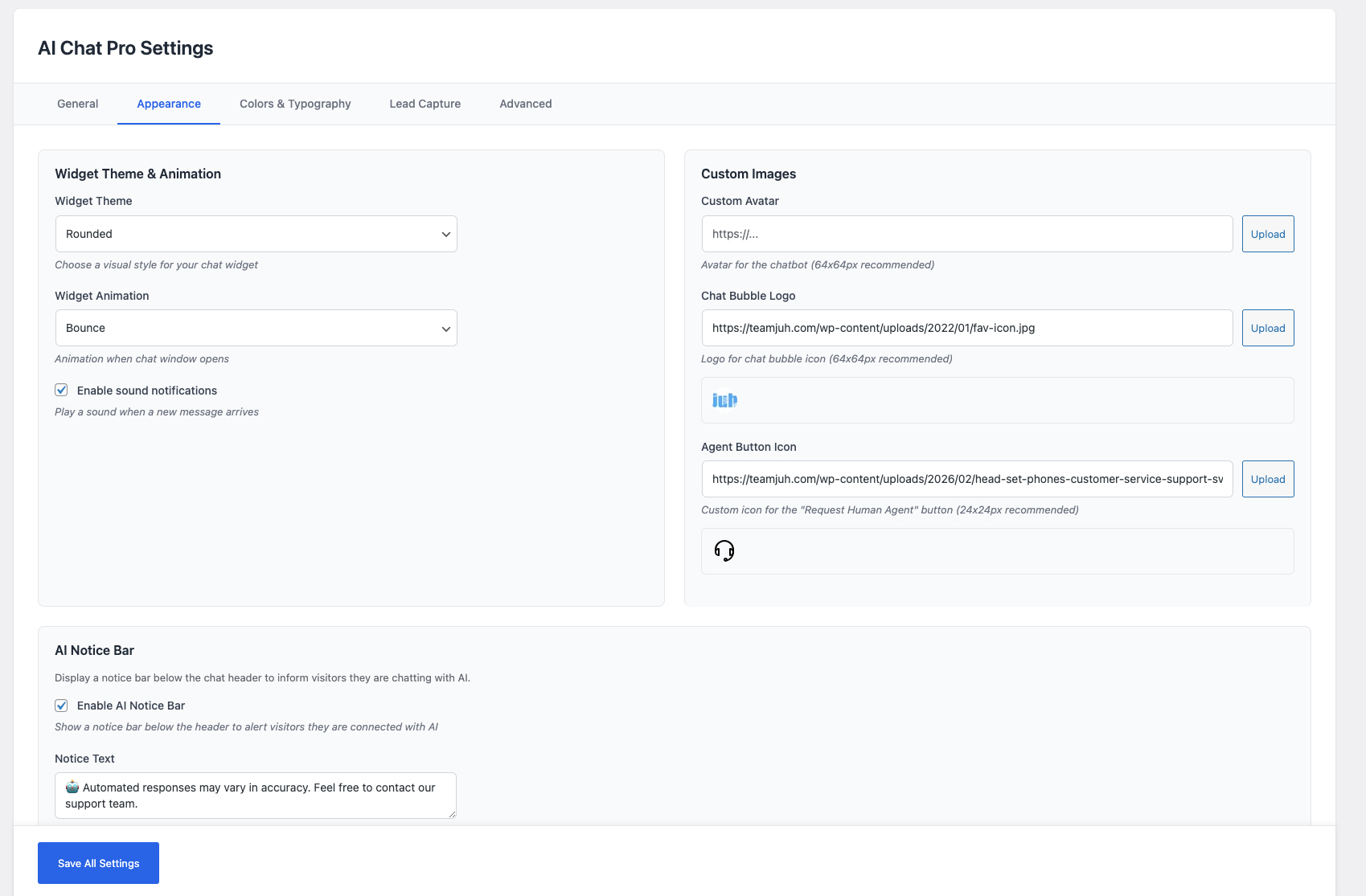 <strong>Settings Page</strong> - Easy configuration and customization options
