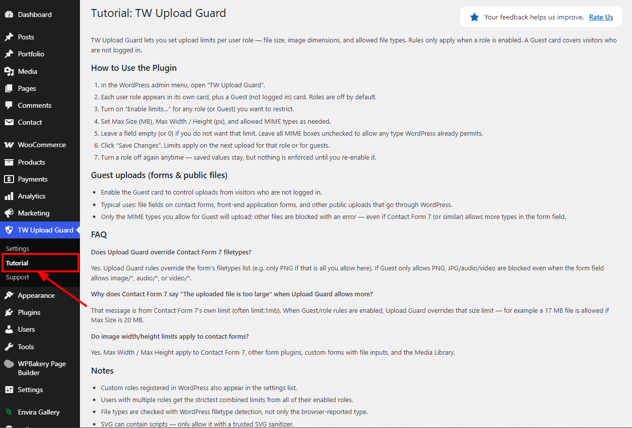 Screenshot 2: Provides helpful guidance and usage instructions for the plugin