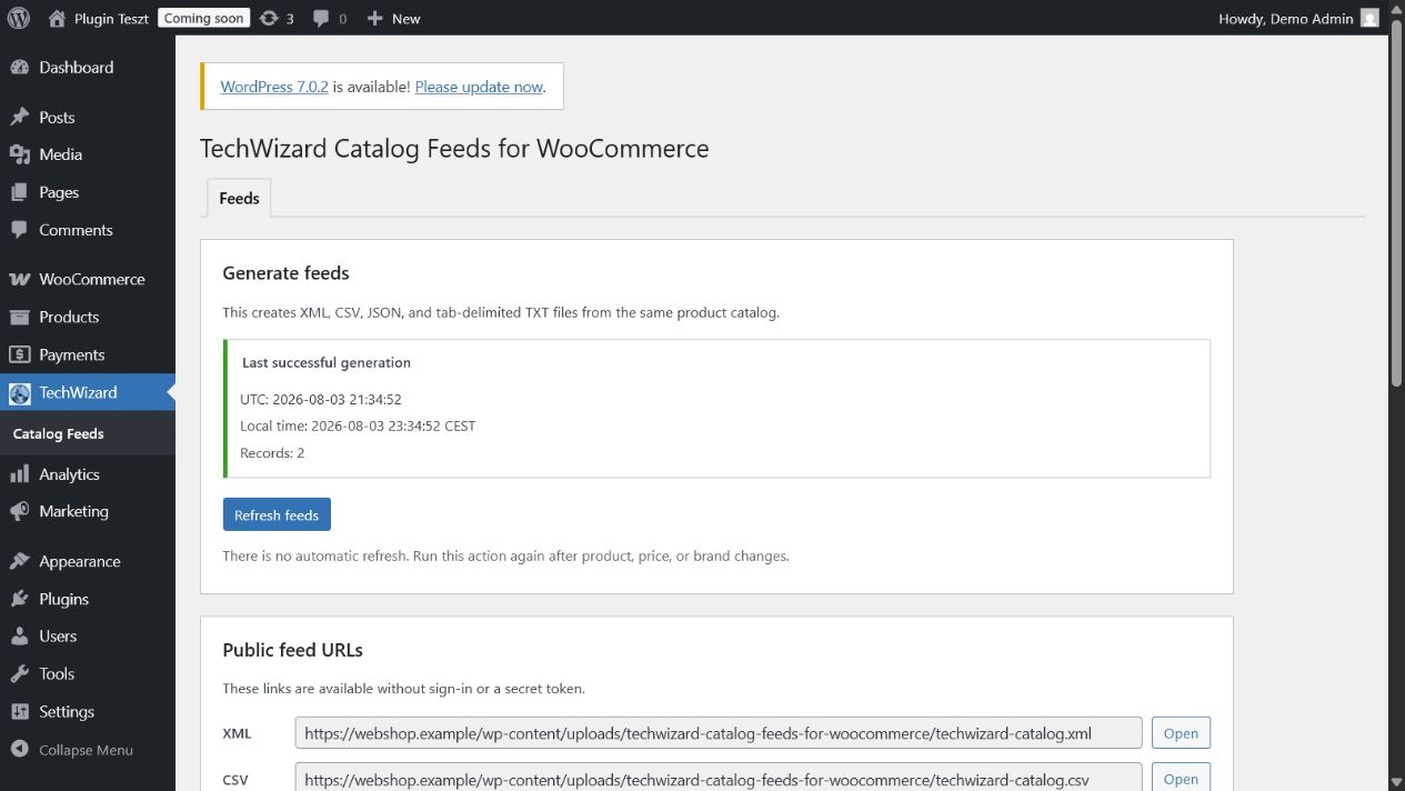 Manual background generation and the latest successful feed status.