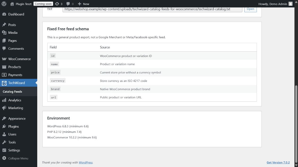 The fixed six-field Free schema and compatibility information.