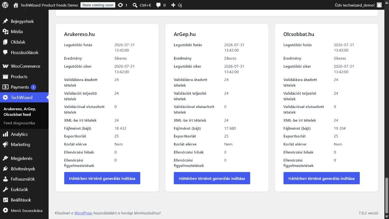 Manual background generation status and aggregate counters.