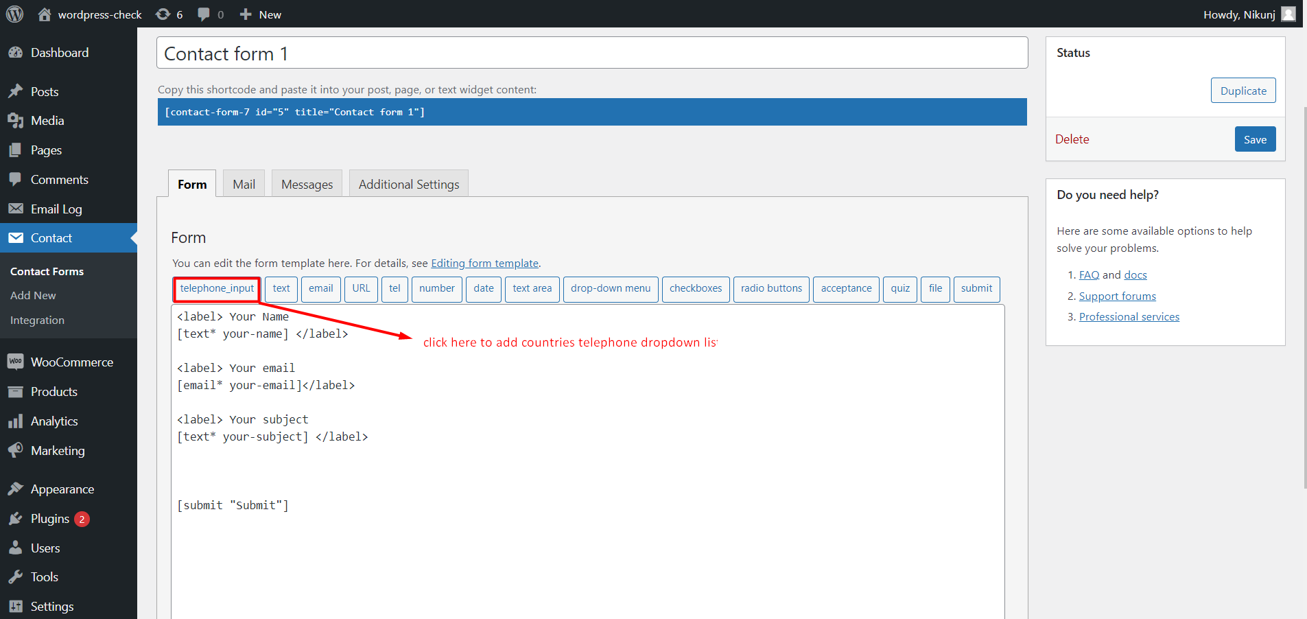 Telephone Input For Contact Form 7 - Screenshot 1
