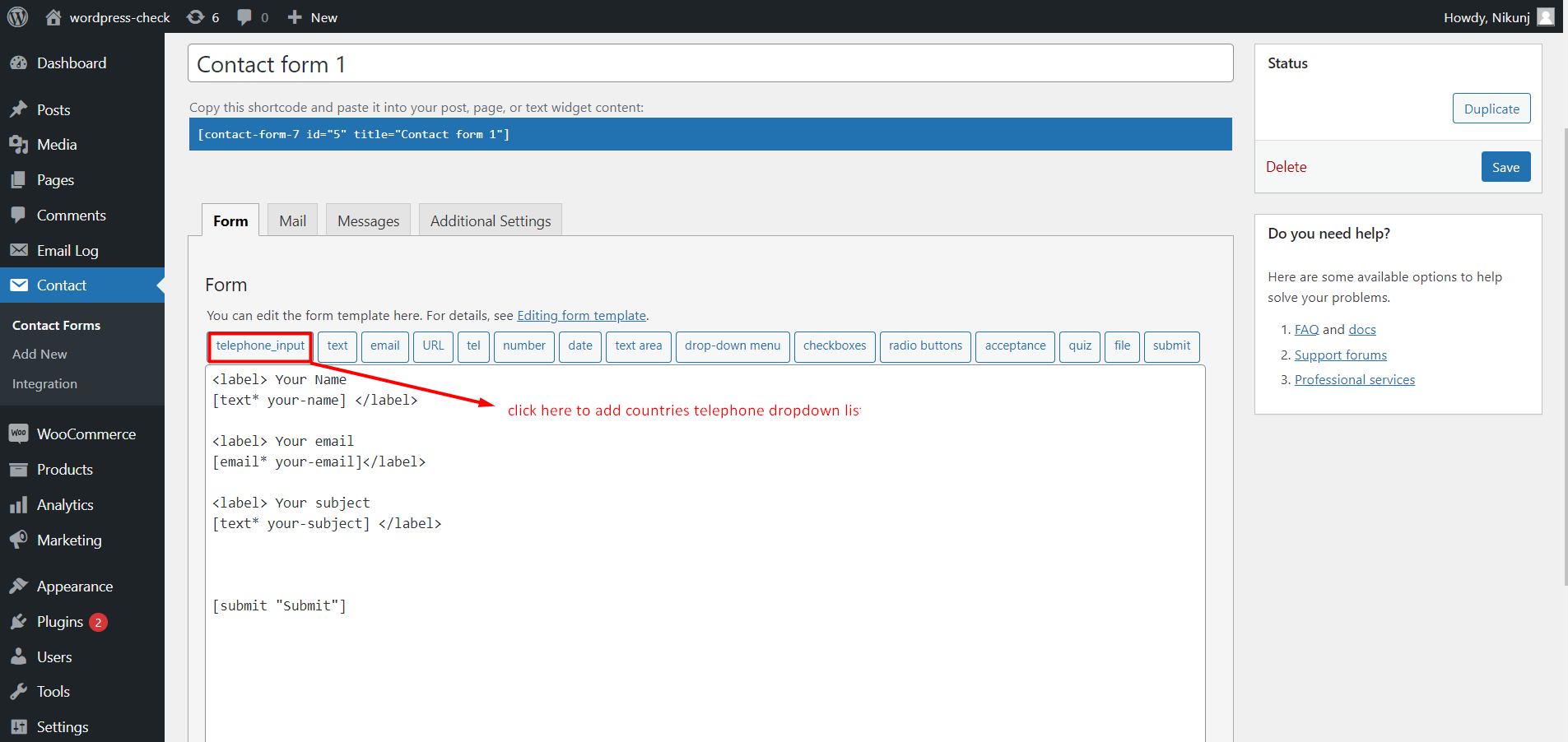 Telephone Input For Contact Form 7