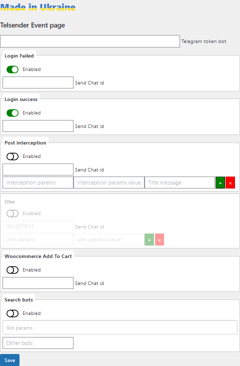 TelSender – Wp to telegram СF 7, Events, Wpforms, Ninja forms, Wooccommerce
