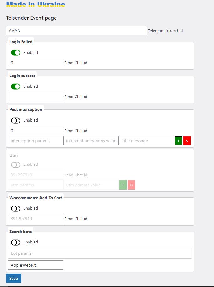 TelSender – Wp to telegram СF 7, Events, Wpforms, Ninja forms, Wooccommerce