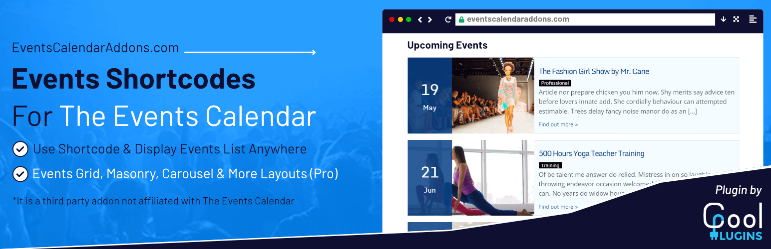 WordPress 外掛 Events Shortcodes For The Events Calendar 的封面圖片。