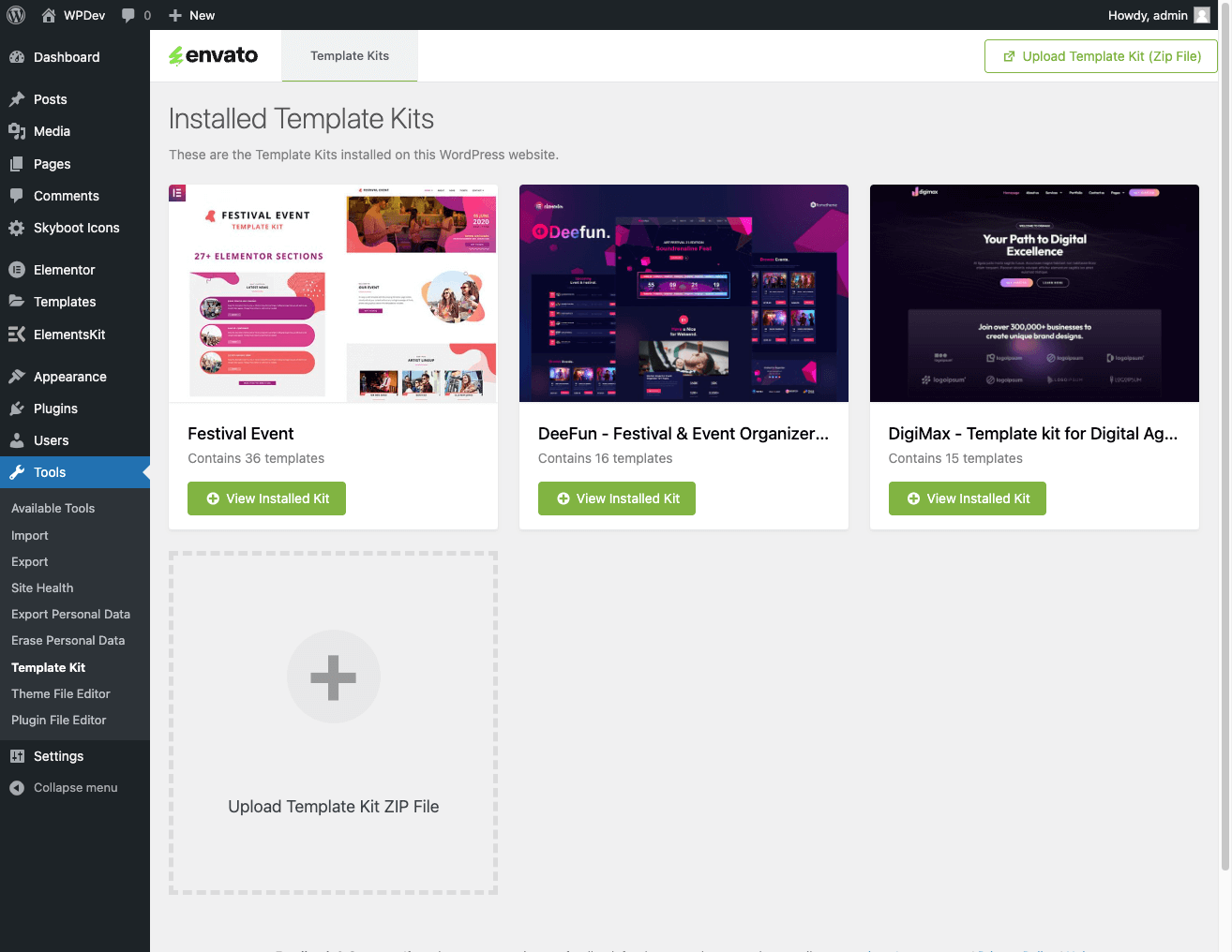 Upload template kit.