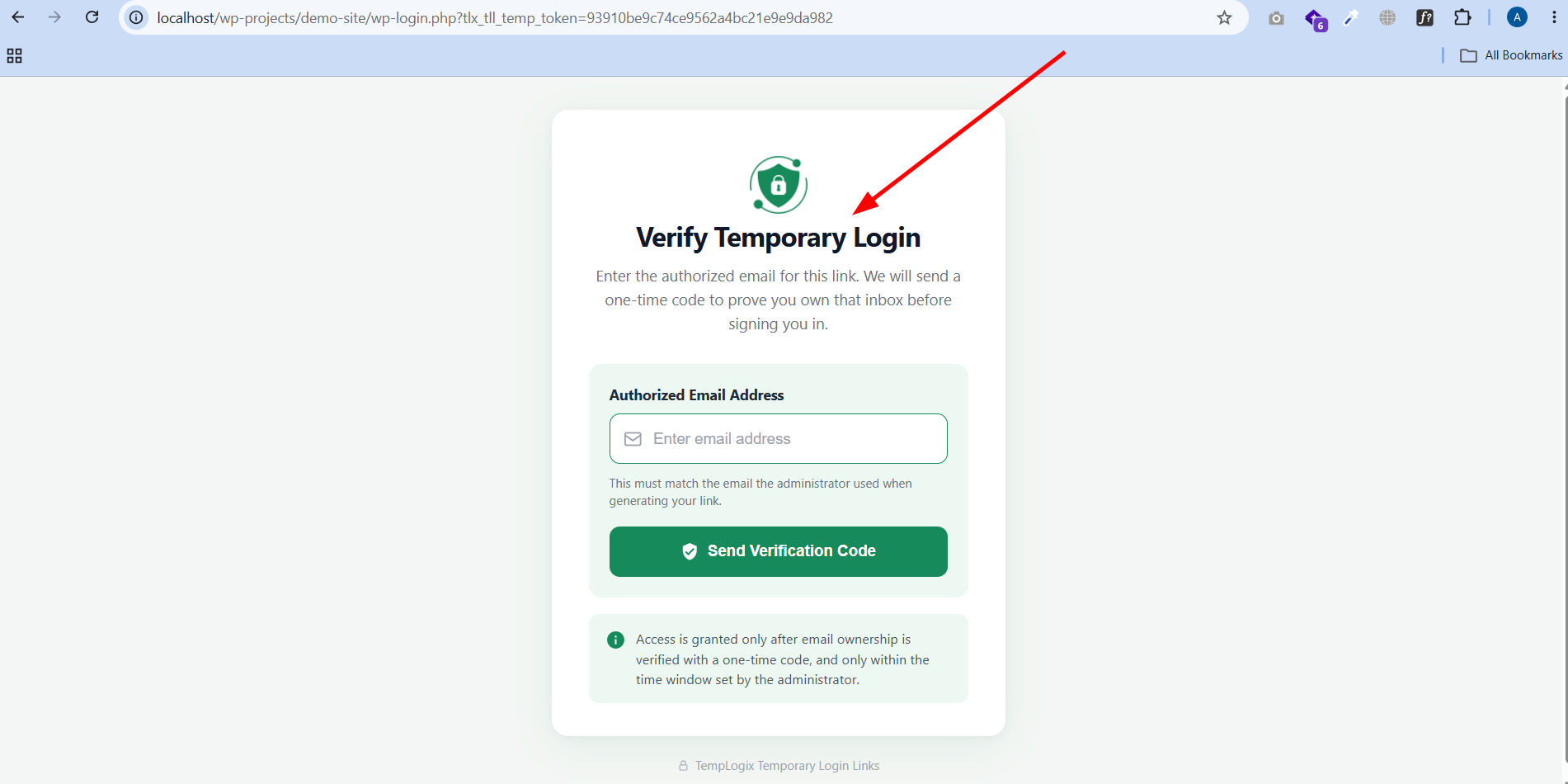 Screenshot 3: Generated secure login URL with email notification