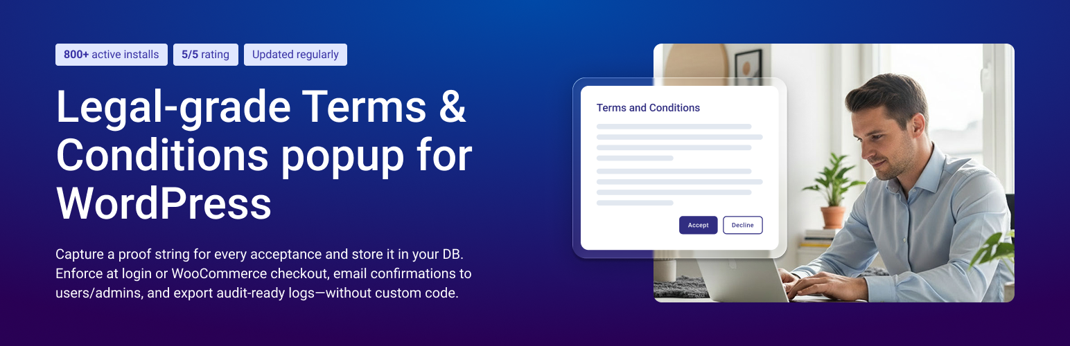 Legal Terms and Conditions Popup for User Login and WooCommerce Checkout