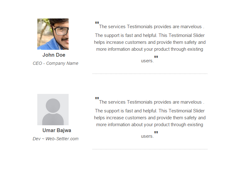 <p>You can also display testimonials in a list view.</p>