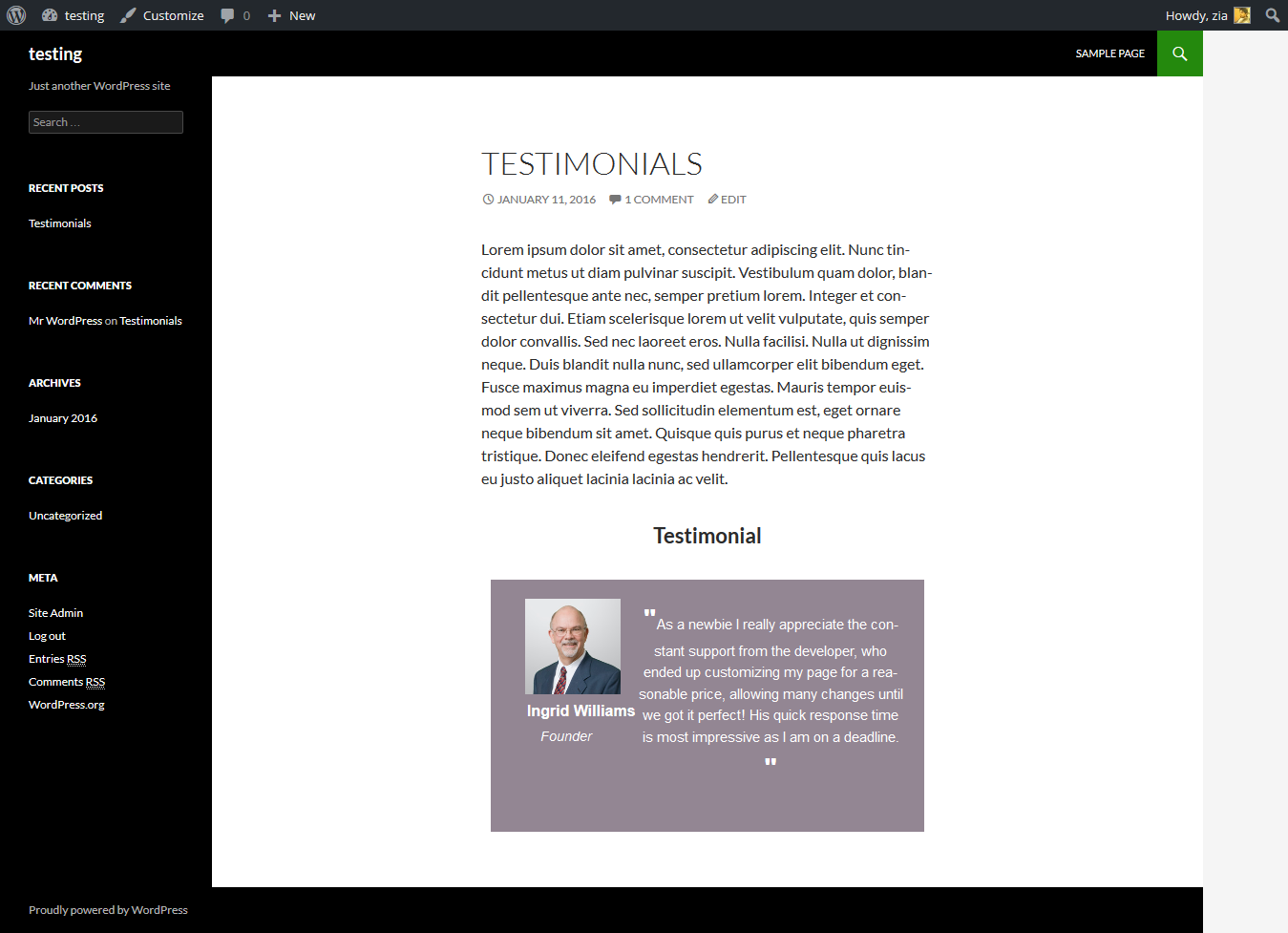<p>A view of testimonial slider final result.</p>