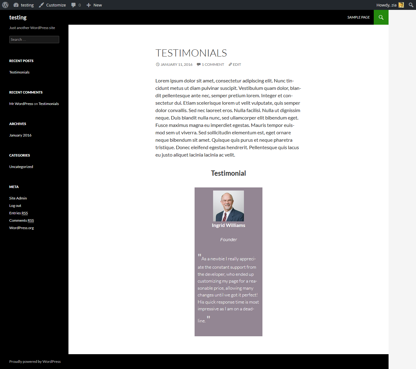 <p>A view of testimonial slider final result.</p>