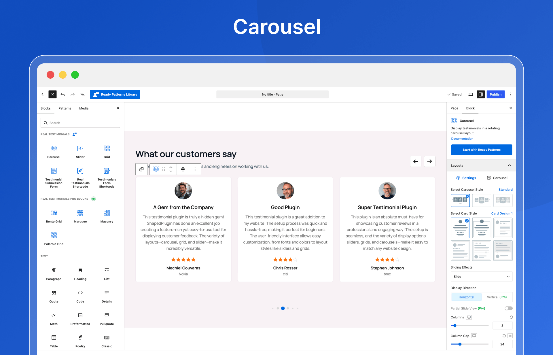 Testimonial Carousel block
