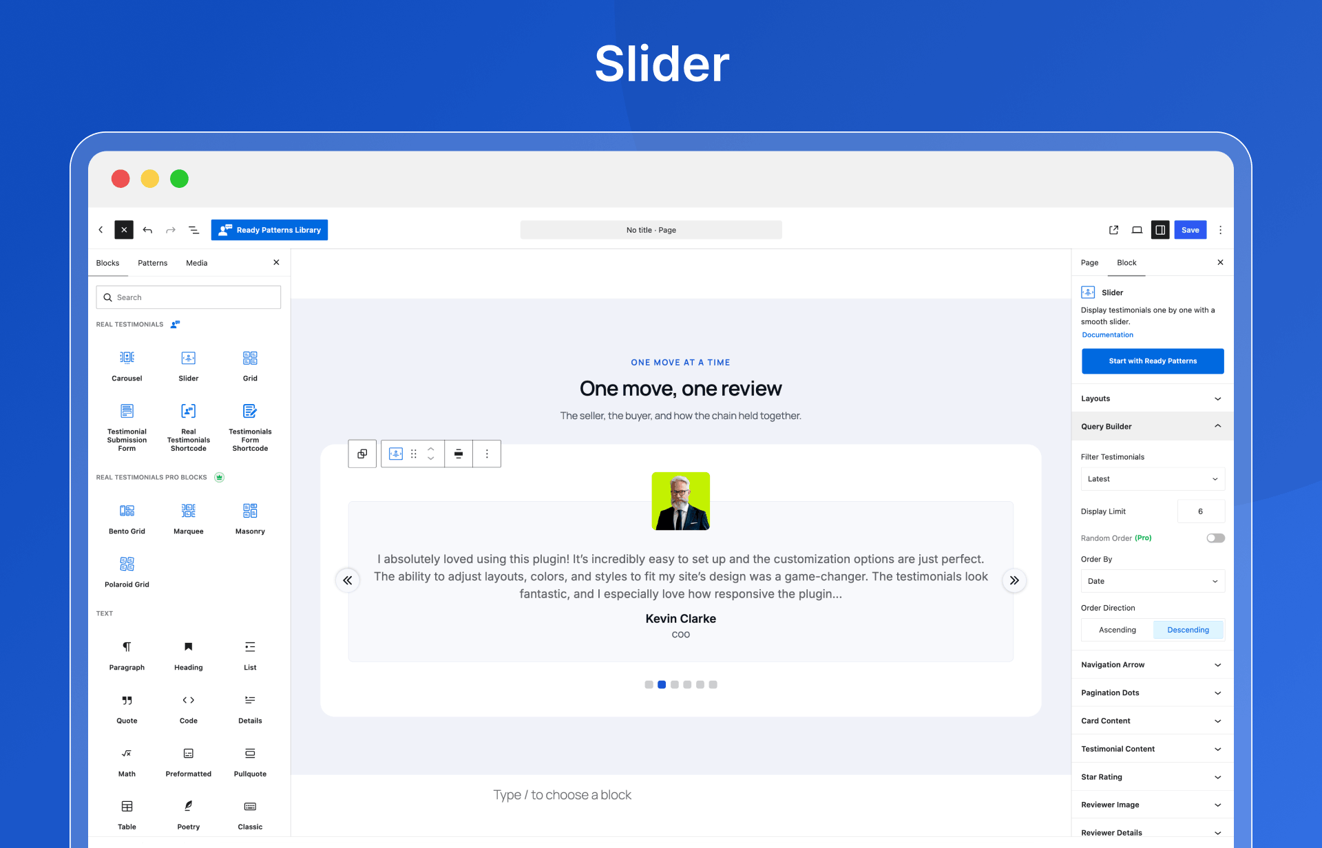 Testimonial Slider block