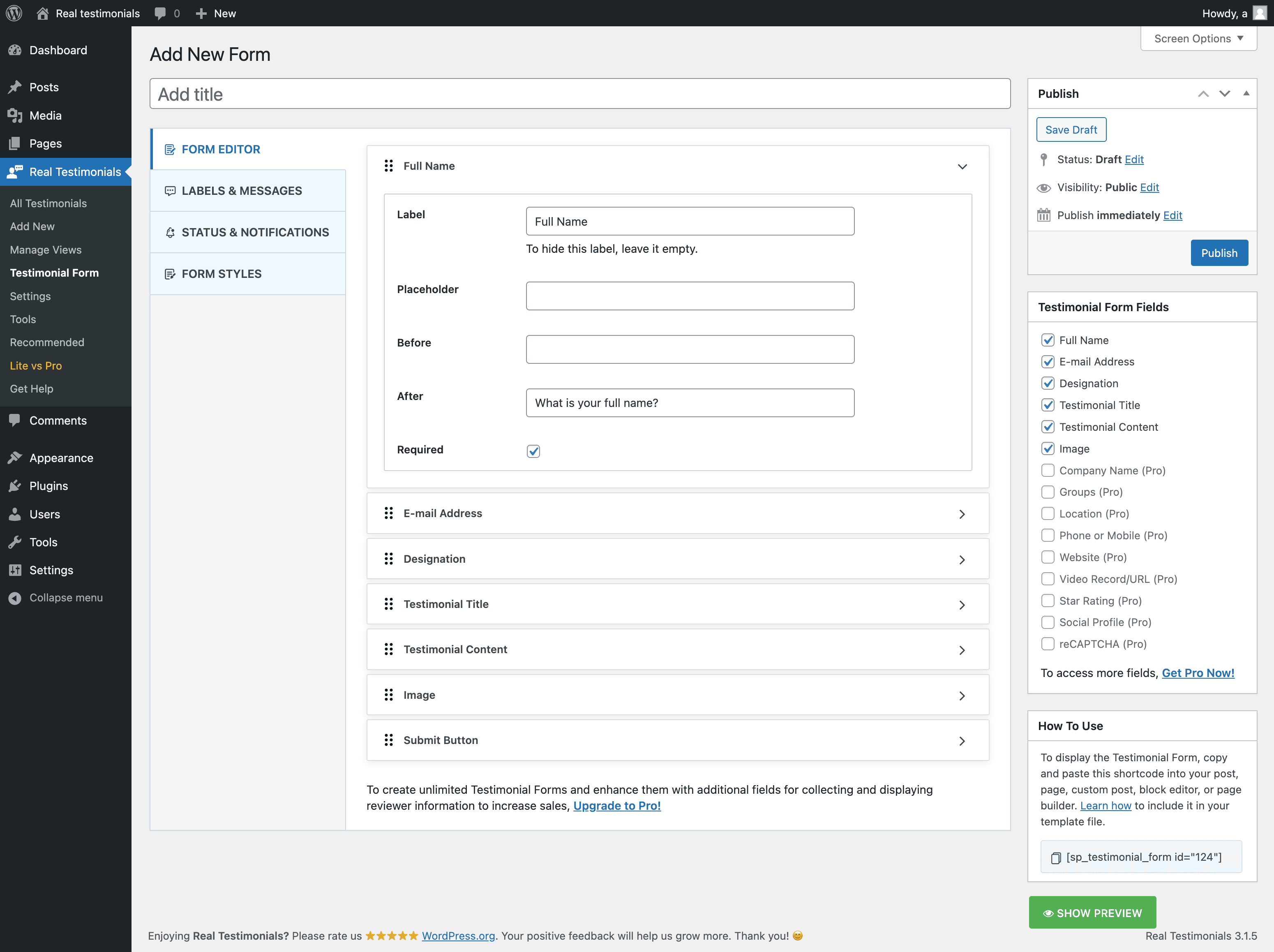 Create Testimonial Form