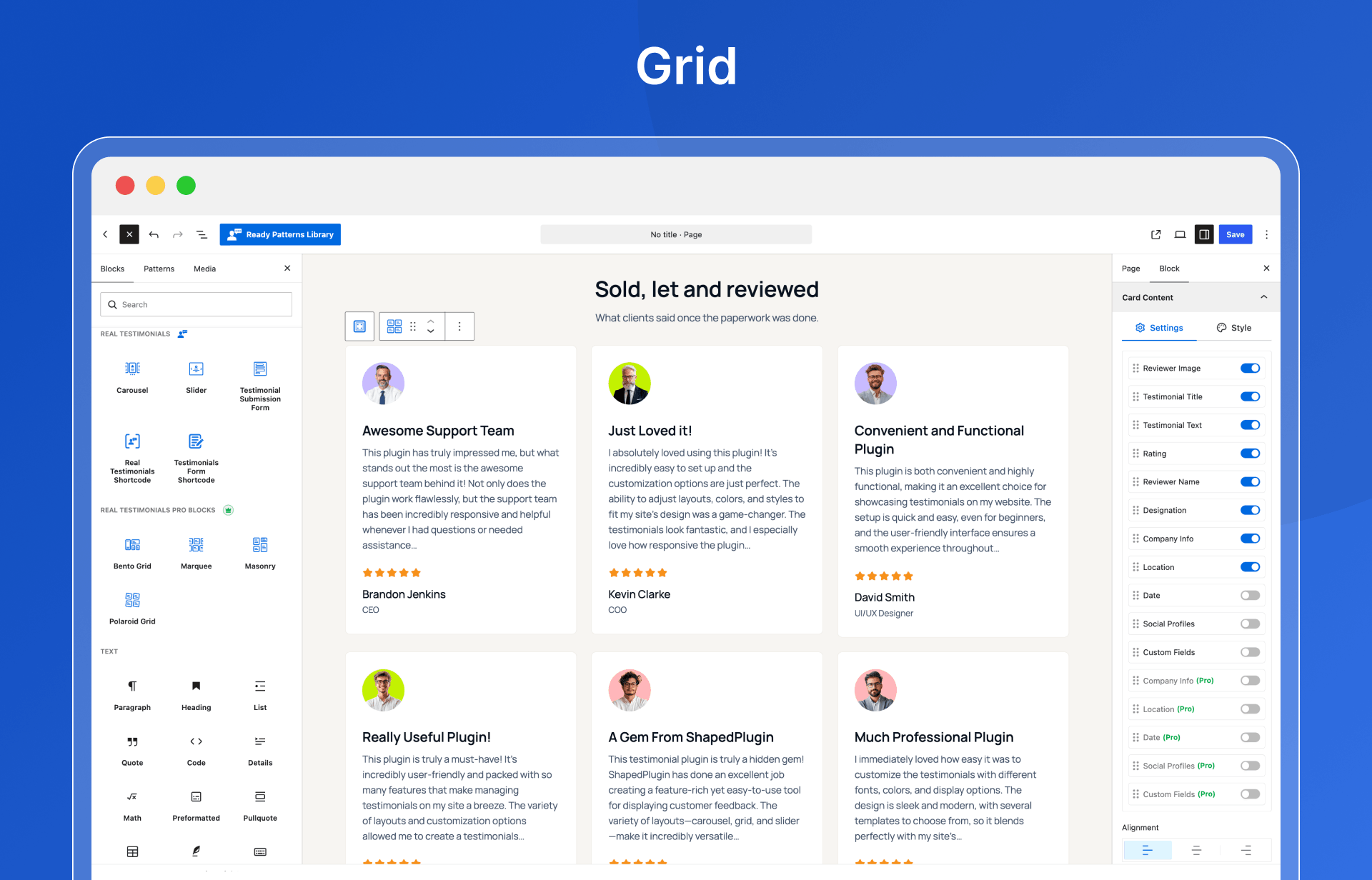 Testimonial Grid block