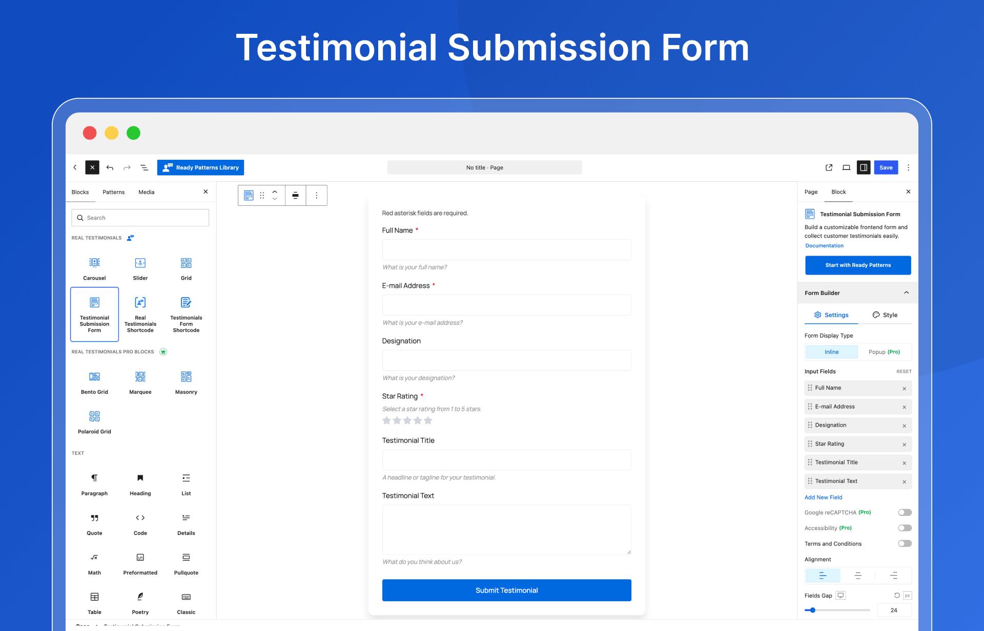 Testimonial Submission Form block
