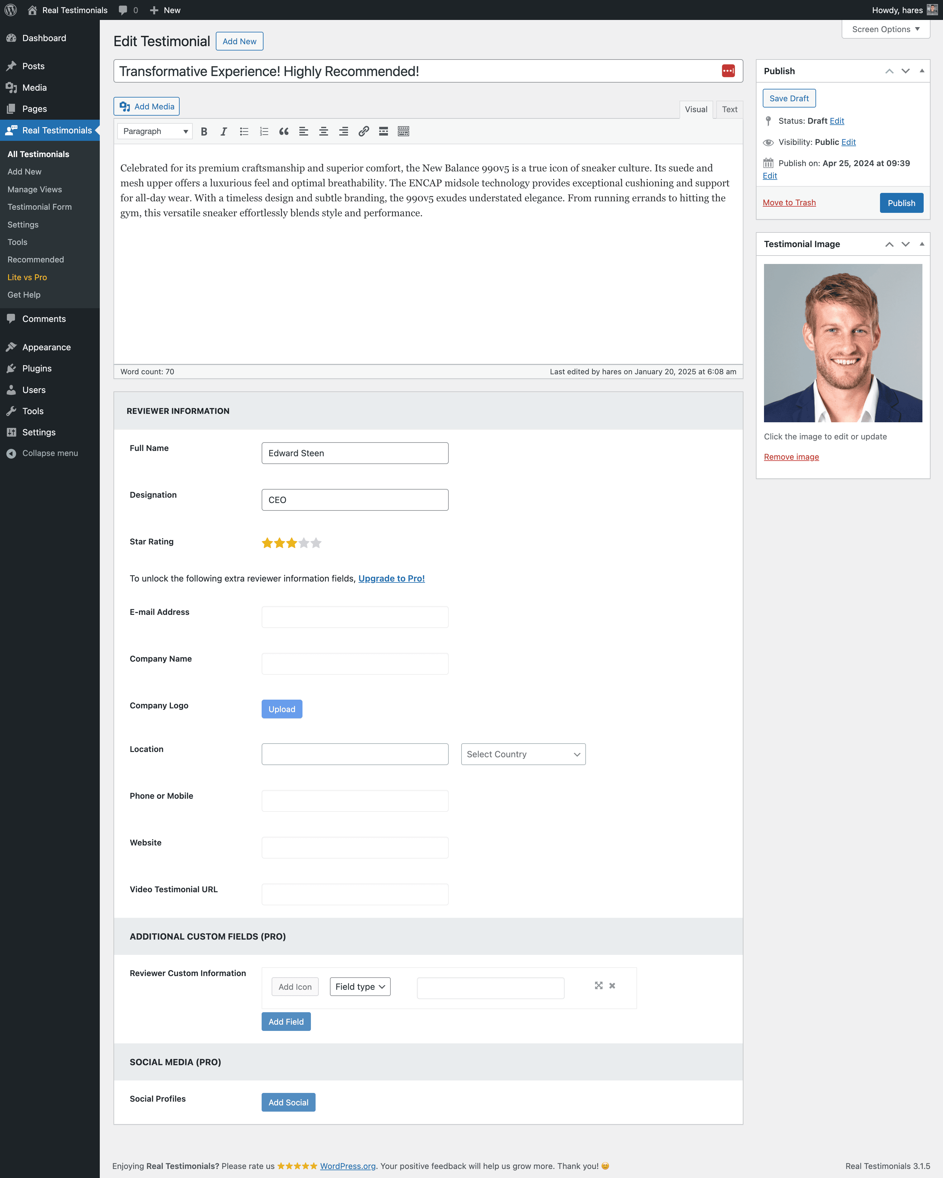 Add New Testimonials