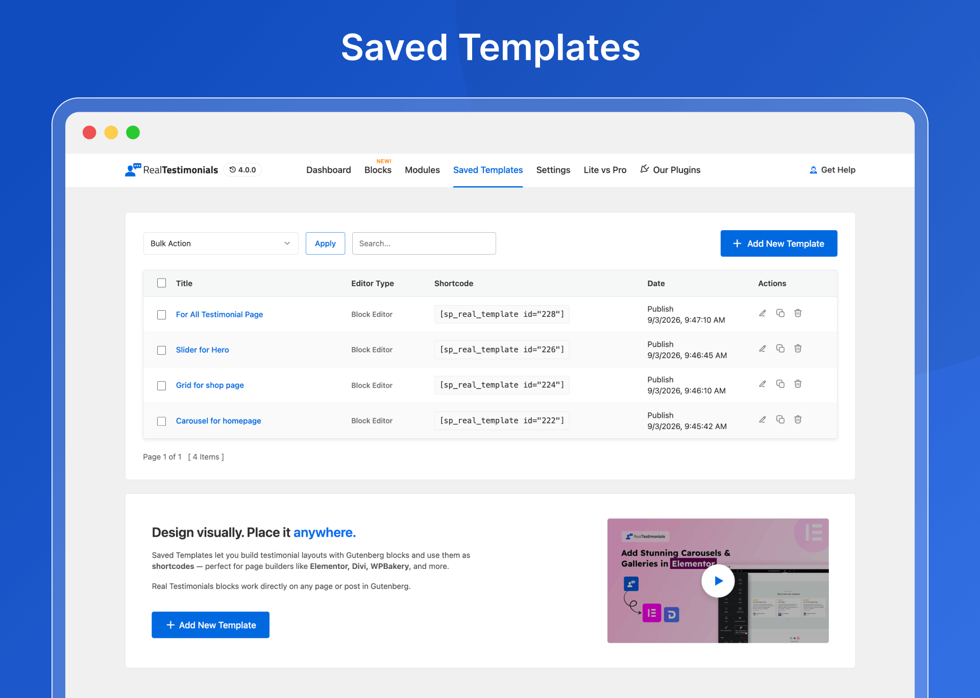 Saved Templates