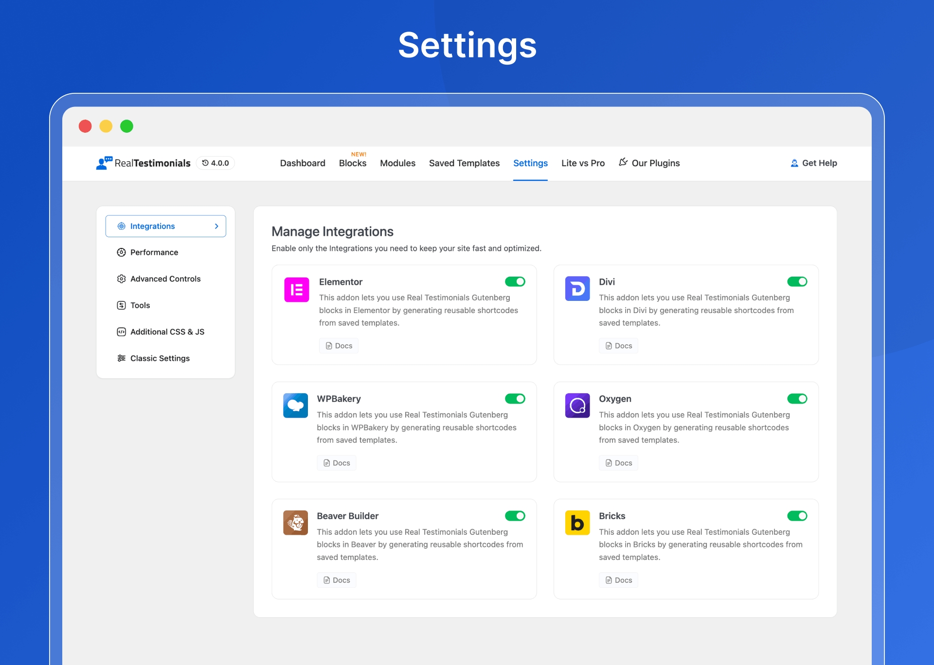 Settings Page