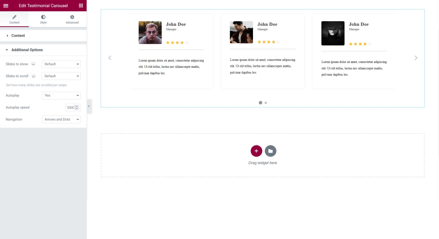 Edit testimonial carousel for Elementor