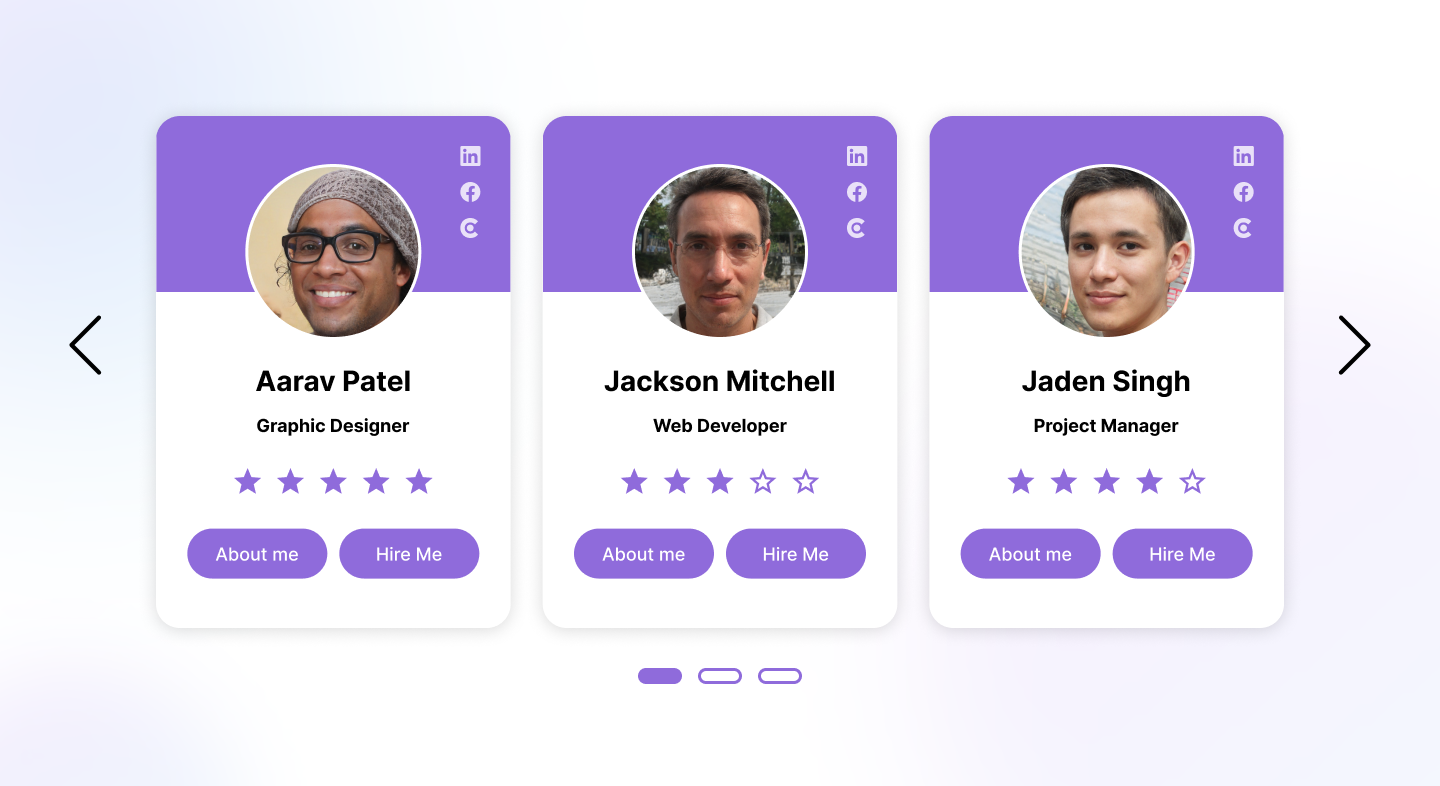 Front-end design of testimonials with employees slider