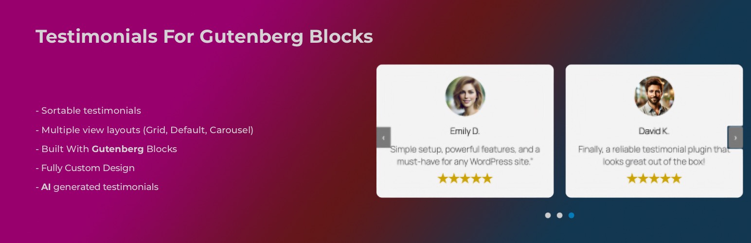 WordPress 外掛 Testimonials for Gutenberg Blocks 的封面圖片。