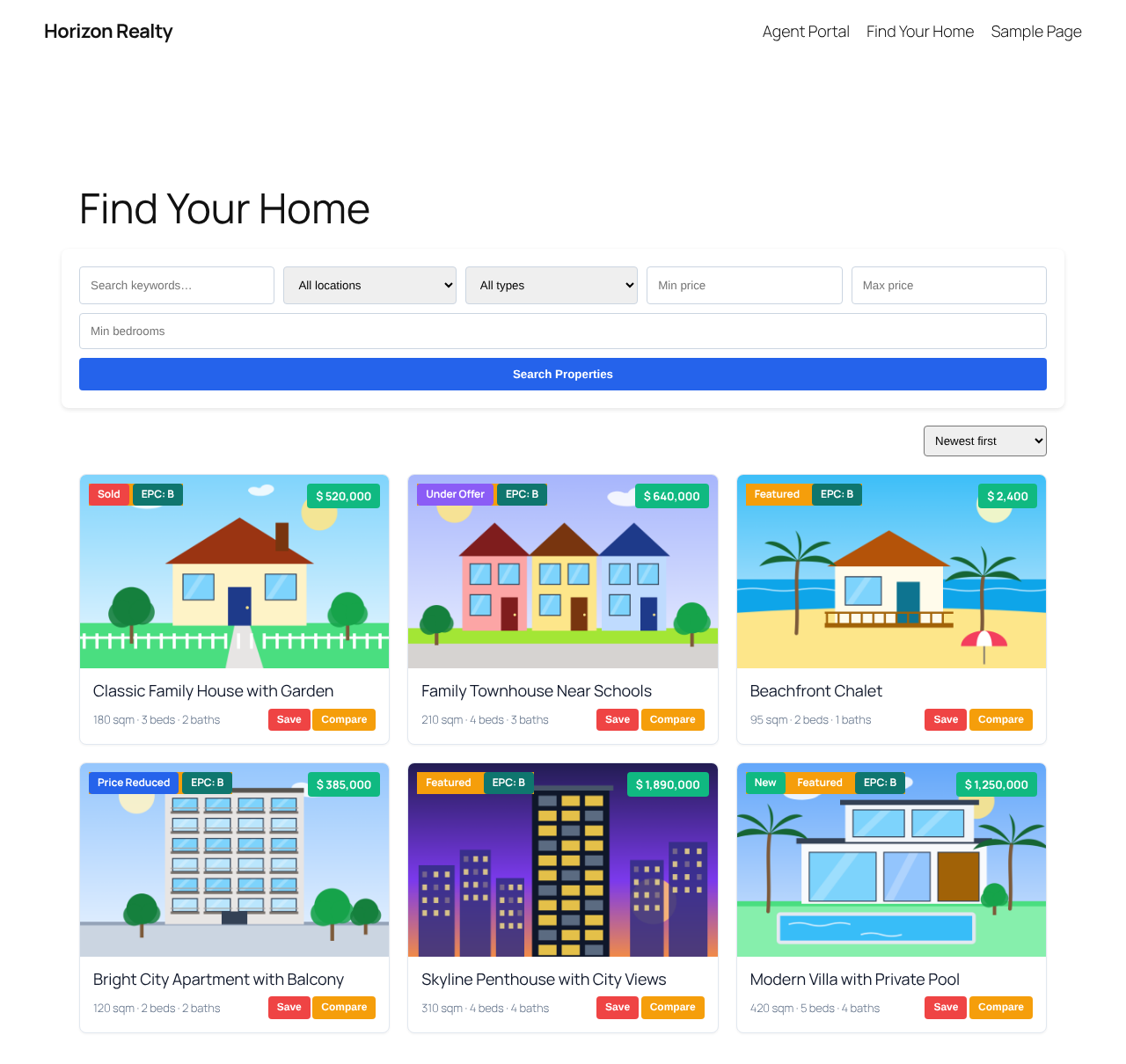Property grid and search on the frontend.