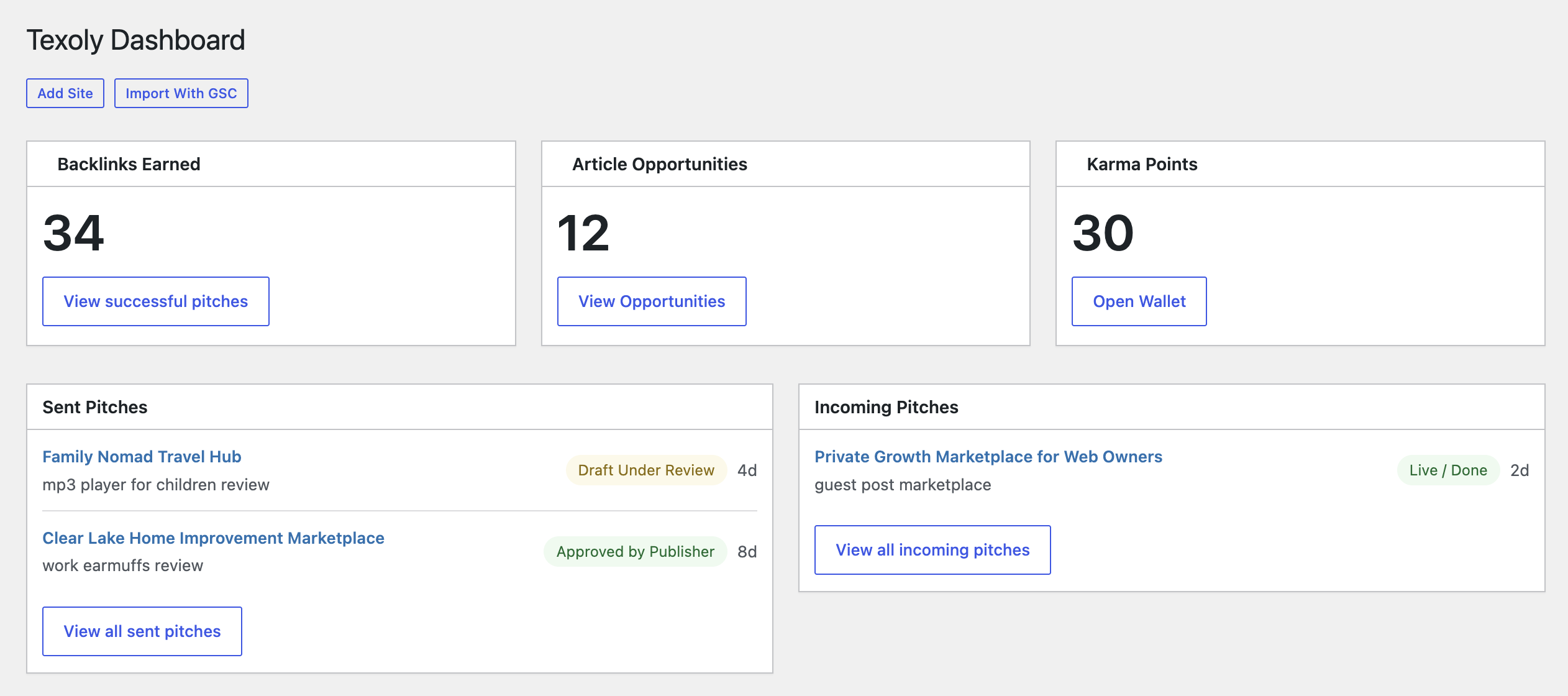 Texoly dashboard inside wp-admin