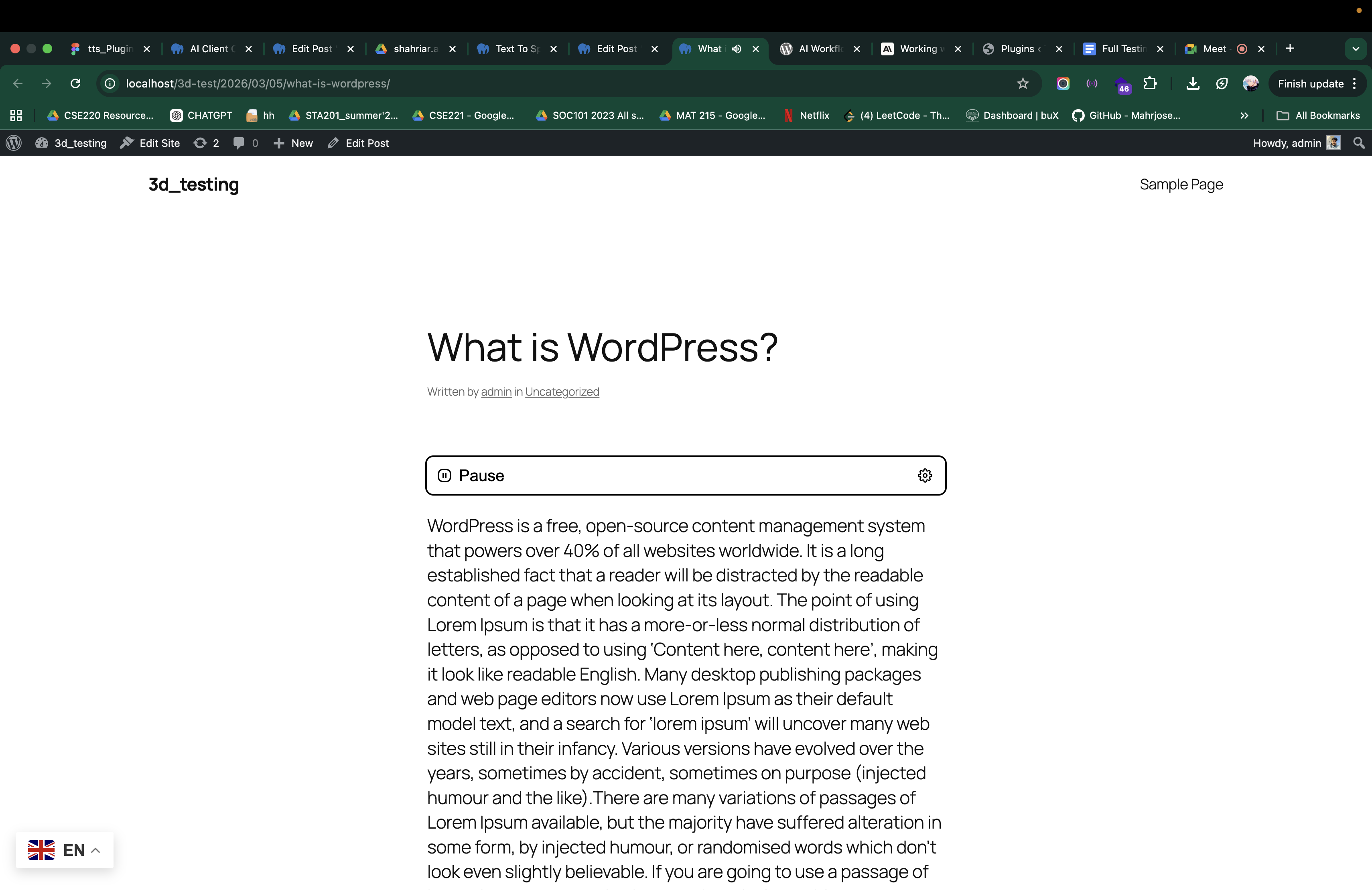 Default audio player on a blog post.