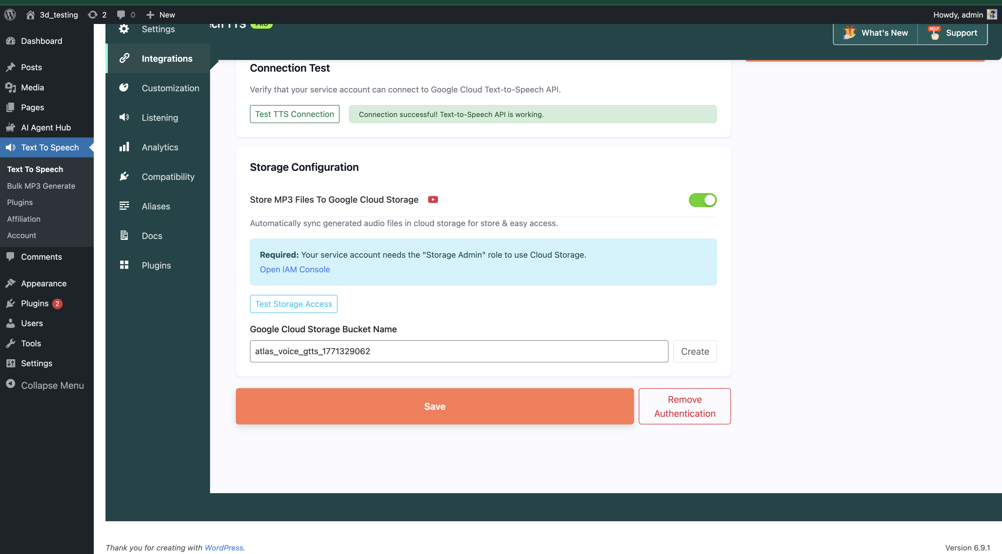 Google Cloud Storage backup configuration.