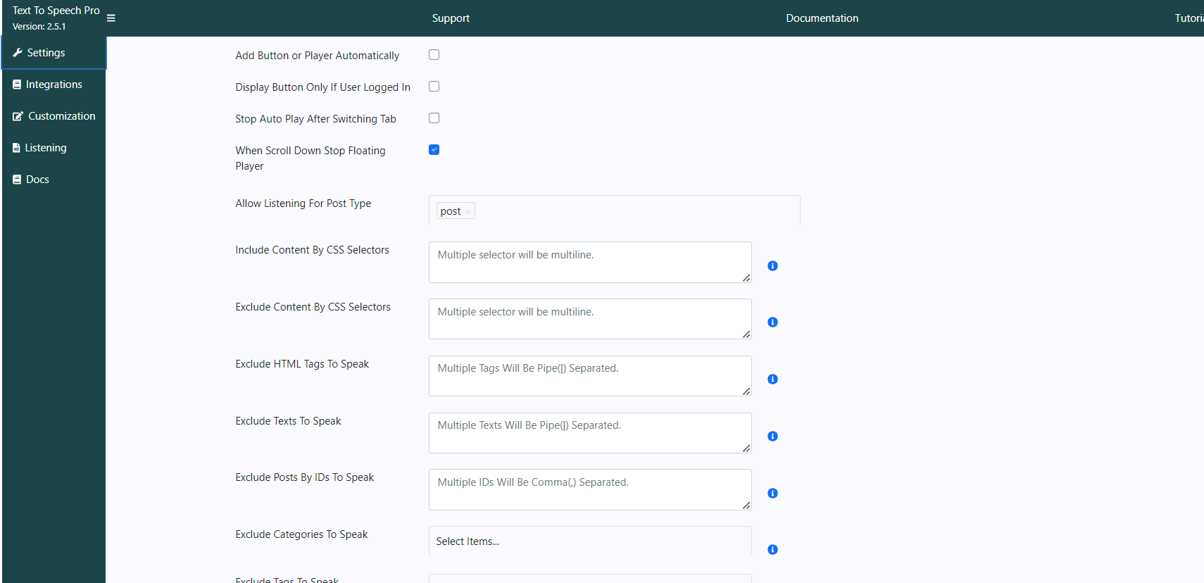 Settings Page.