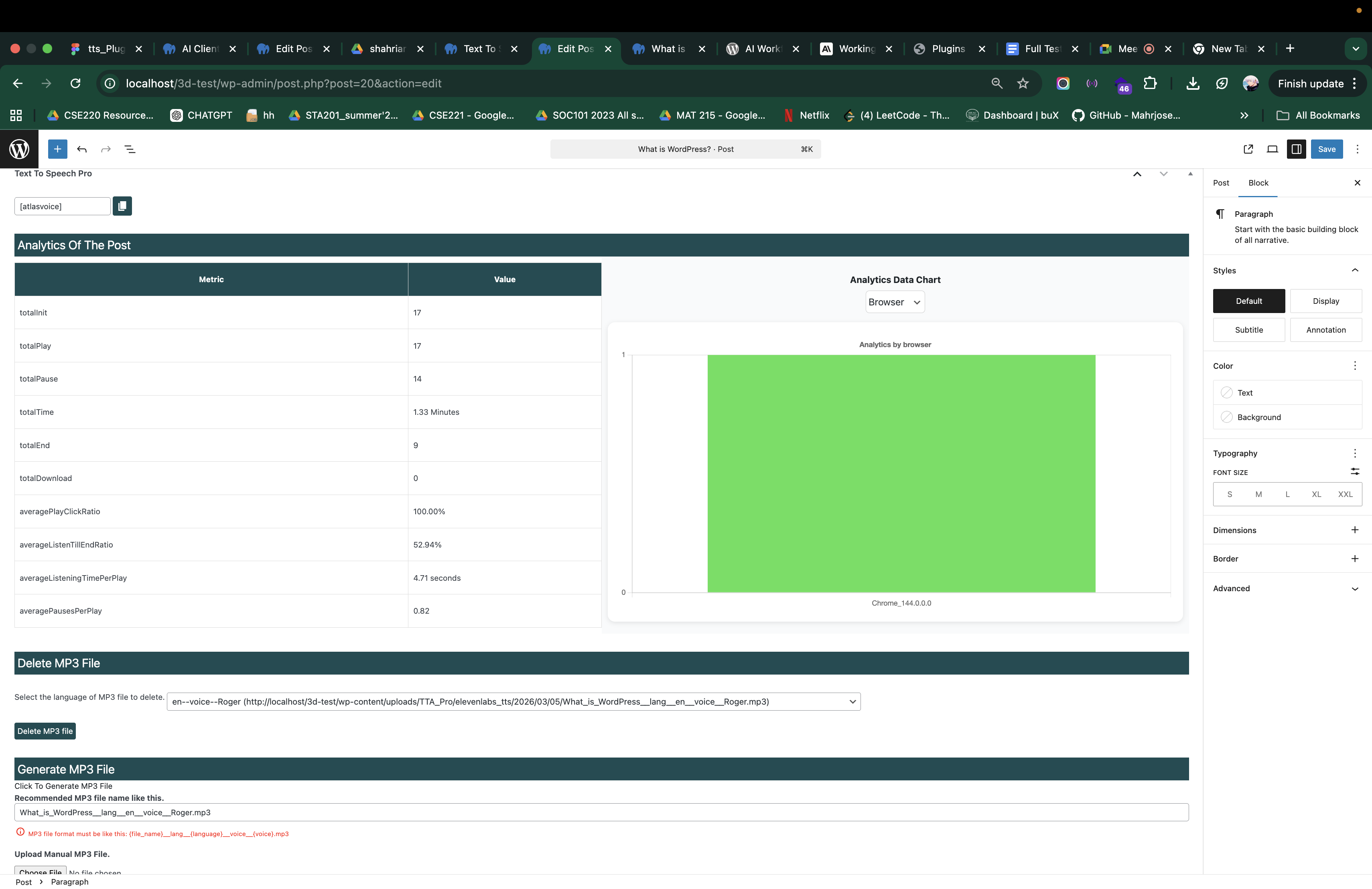 Post editor with individual TTS content customization.