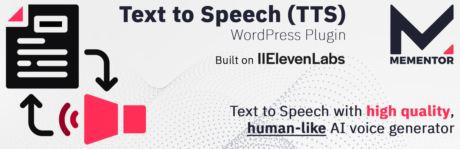 WordPress 外掛 Mementor Text to Speech (TTS) 的封面圖片。