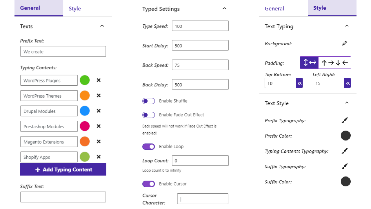 Typing Text &#8211; Give your texts many typing effects