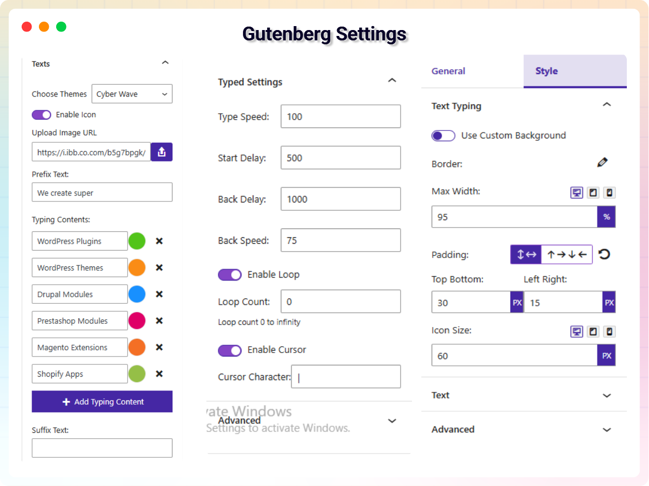 Gutenberg Setting